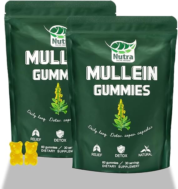 Mullein Gummies, 2000mg Mullein Leaf Extract (50:1) per Serving, Lung & Respiratory Support, Vegan Pear Flavor, 60/120 Count (2)