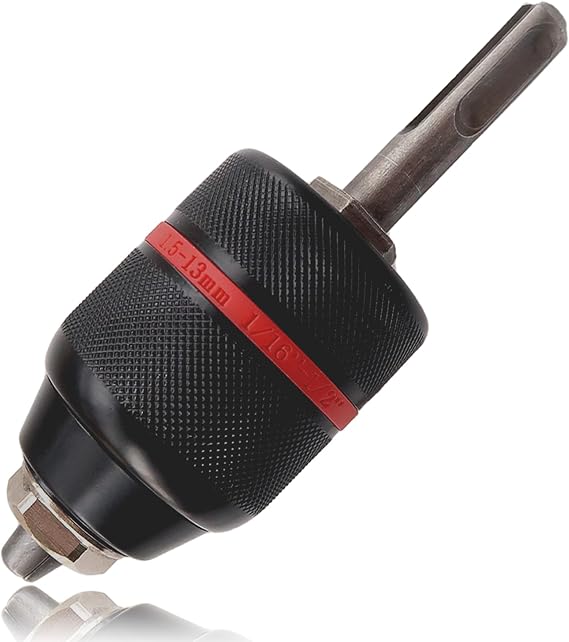 Keyless Drill Chuck with SDS Plus Shank, 1/16"-1/2" Universal SDS Chuck Adapter, 3-Jaw Upgraded Self-Locking Drill Press Chuck Adapter for Hand Drill Impact Driver Power Drill