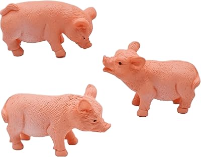 3 Pcs Realistic Pink Pig Figurines Mini Animal Cake Toppers, Micro Landscape Fairy Garden Decor, Desk Decorations, Collectible Piggy Figurines for Birthday