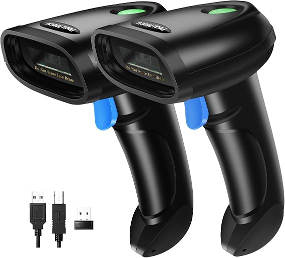 2 Pack Bluetooth 2D Barcode Scanner, 3-in-1 Bluetooth & USB Wired & 2.4G Wireless QR Barcode Reader, PDF417 Data Matrix Handheld Bar Code Scanner Work with Windows, Android, iOS (TM-10B)