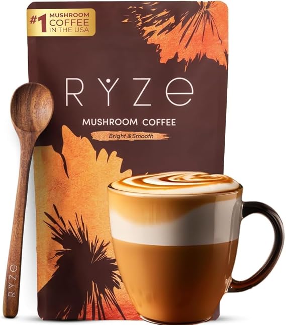RYZE Organic Mushroom Coffee, Medium Roast, Adaptogenic Blend, 30 Servings