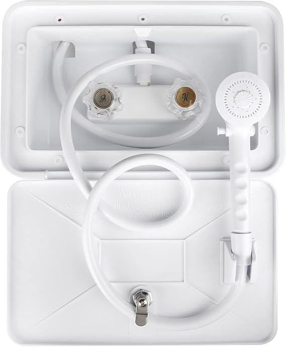 RV Exterior Shower Box Kit with Lock for Outside, Outdoor Non-Metallic RV Accessories for RVs, Fifth Wheels, Motorhomes, Travel Trailers, Campers - White
