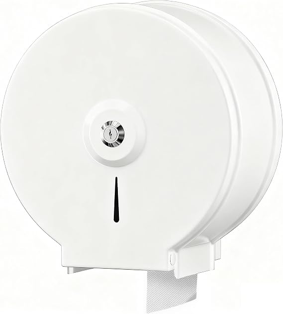 NICEME Paper Towel Dispenser – Stainless Steel Hand Towel Dispenser Lockable – Mini Jumbo Toilet Roll Dispenser – Commercial Toilet Tissue Dispensers – Diameter 255mm Center axis 40mm - White