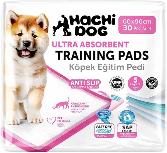 Ultra Emici Köpek Eğitim Pedi, 5 Katmanlı, Kaydırmaz Taban, Hızlı Kuruyan Jel Teknolojisi, 60x90 cm, 30 Adet