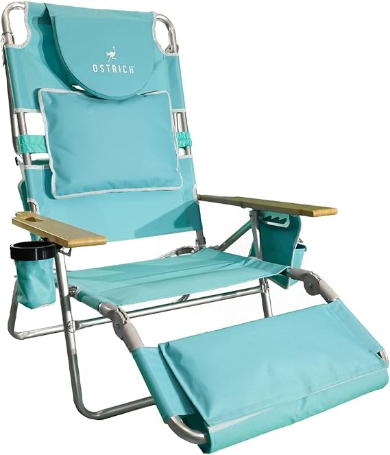 Ostrich the Deluxe 3N1 Lightweight Lawn Beach Reclining Lounge Chair with Footrest, Outdoor Furniture for Patio, Balcony, Backyard, or Porch, Aqua