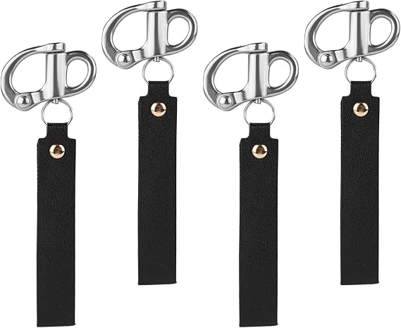 BOXOB Quick Release Clips, Firefighter Mask Quick Release Shackle with Leather Handle Stainless Steel Snap Shackle Quick Release Multifunctional Snap Shackle Lanyard