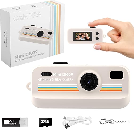 Mini Retro Digital Camera 2K HD Keychain Camera with 16X Zoom LED Fill Light Retro Filters Operation Portable Pocket Camera for Boys Girls Teens Birthday Gift