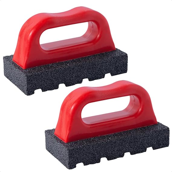 Rub Brick Tool, 20 Grit Masonry Rubbing Brick, Concrete Tools, Removing Smoothing Cleaning Marks Fluted Tool with Handle (2Pack)