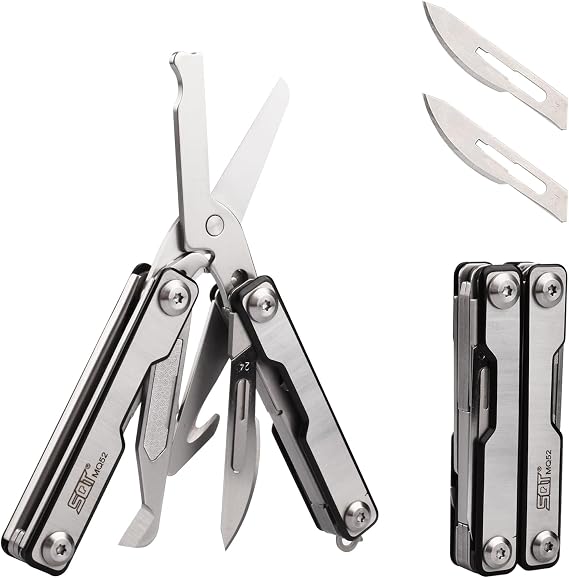 SQT2052 9-in-1 Multitool - Foldable, Professional Multitool for Men, DIY, Outdoor Camping, Home Repairs, Survival Kit, Hiking, Fishing, Emergency Use, Compact & Durable, Ideal Gift for Men