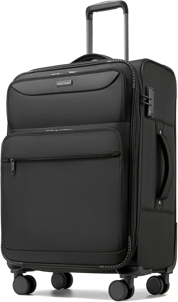 British Traveller Medium Suitcase, Expandable Lightweight Softside Luggage