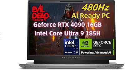 2024 NewDell Alien.Ware X16 R2 Gaming Laptop 16 inch FHD 480Hz 3ms, Intel Core Ultra 9 185H AI PC 32GB RAM 4TB SSD, Geforce RTX 4090 16GB, Thunderbolt Wifi7 lighting touchpad Windows 11 Lunar Silver