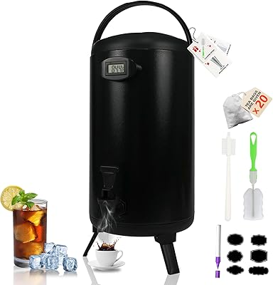 Insulated Beverage Dispenser 3 Gallon, Hot Drink Dispenser with 304 Stainless Steel Interior, Hot Water Dispenser for Parties, Hot Water Urn with Stand for Coffee Chocolate Tea, Black, NEW4