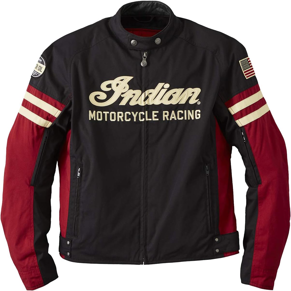 Indian Motorcycle Mens Textile Flat Track Racing Riding Jacket with Removable Lining, BlackRed