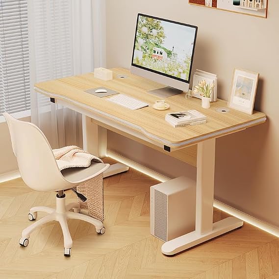 Modern Gaming Desk with T-Shaped Bracket, Computer Study Writing Table for Home Office,Wood Art PC Suitable Desks (Natural, 80x50cm)