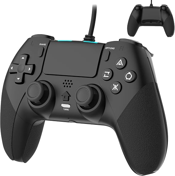 Elnicec P4 controller Wired with back button 2024 latest version p4 Gamepad TURBO rapid fire function Gyro sensor function HD vibration Ergonomics USB connection System compatible Heavy duty button All versions PC/P3/P4 compatible Japanese instruction manual black