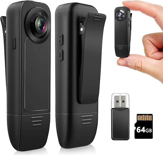1080P Mini Body Camera with Audio and Video Body Worn Camera with 64GB Memory Card Loop Storage Body Cam Wearable Police Camcorder for Hiking,Walking,Travaling