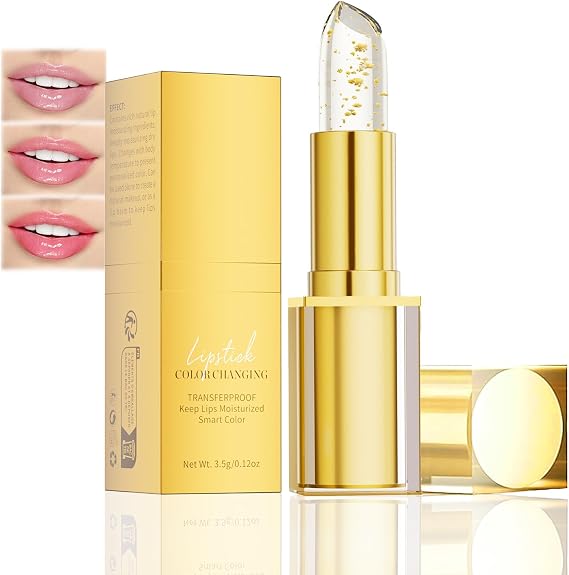 Colour Changing Lipstick Long Lasting, Clear Lip Stick with Gold Foil, Transfer Proof pH Adjusting Lipstick, Deep Nourishment Lipsticks For Older Women