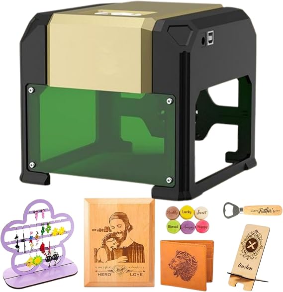 2-in-1 Laser Engraver, Desktop Cutting Machine Ultra HD Fiber 0.05mm Accuracy Engraving area 80 * 80mm for Wood Vinyl Leather Glass, DIY Art, Logo Design(Size:A)