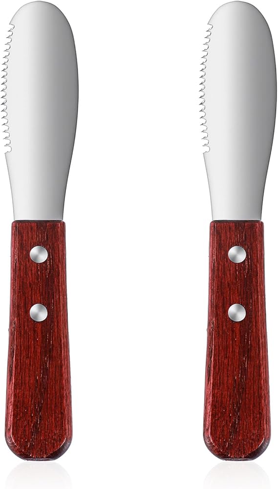 Ouligay 2 Pcs Butter Knife Spreader, Cheese Spreader Knife, Stainless Steel Straight Edge Wide Butter Spreaders with Wood Handle for Sandwich Cream Condiment Knives Set Kitchen Tools, Cooking Utensil