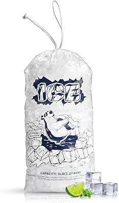 Plastic Ice Bags 5lb with Drawstring, 100 Pack for Ice Storage
