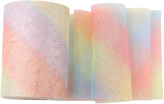 1ロール/50ヤード 60mm 幅 MAHAVIMOKSA グラデーション レインボー ラメ チュール リボン DIY クラフト リボン ウェディング パーティー ホリデー用 ピンクからイエロー