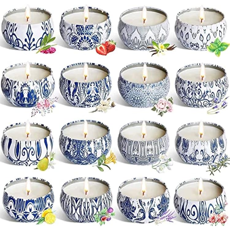 YOROXRG Scented Candles Gifts Set 16 Pack Soy Wax Travel Tin Jar Candles for Home 2.5 OZ for Mom for Christmas, Birthday, Thanksgiving, Mothers Day