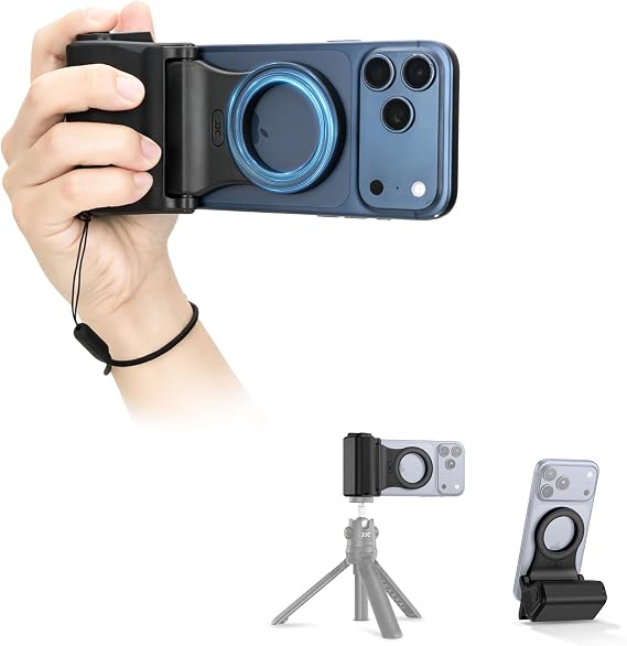 JJC iPhone Camera Grip with Remote, Magnetic Camera Attachment for iPhone | Selfie Grip for iPhone 17 16 15 14 13 12 Pro Max MagSafe Accessories, Ideal for Photography/Fun Shot/Video/Vlog