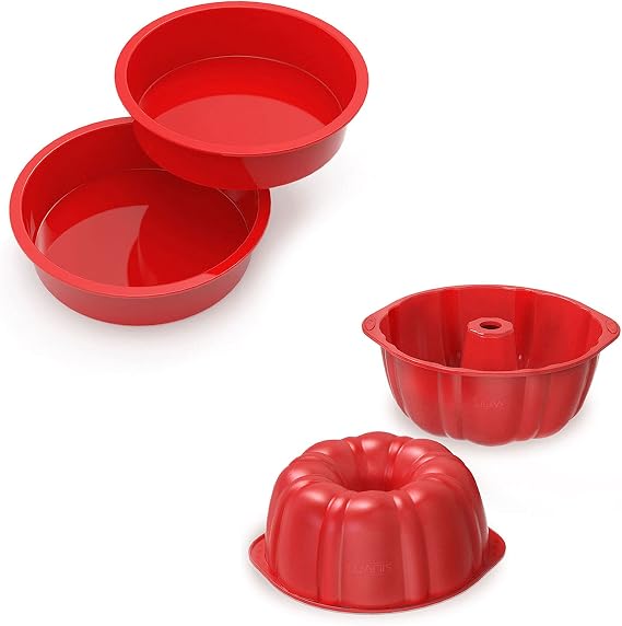 SILIVO 2x Silicone Cake Pans + 2x Silicone Bundt Pans