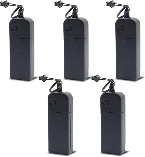 EL Wire Battery Box, Electroluminescent Portable Battery Pack, AA Button Battery Box for EL Wire or EL Tape, 3V 5Pcs