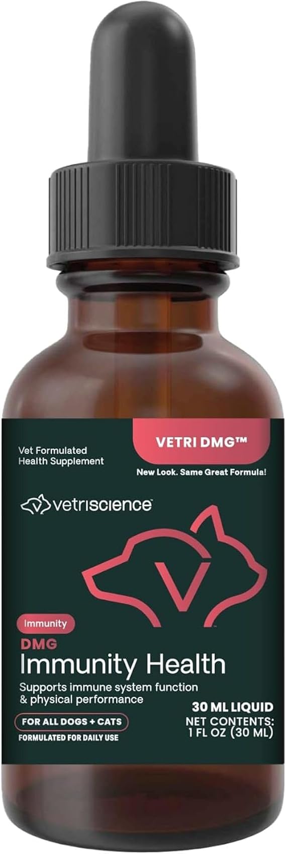 VetriScience DMG Immunity Health Easy-Dose Liquid, Immune Support Supplement for Cats and Dogs, Hypoallergenic, Support Performance, Stamina, Immune Response, Dimethylglycine, 30 ml