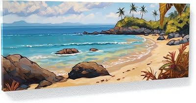 Sense Canvas Tropical Impasto Sand Rocks 114 Canvas Art - Home Decor Wall Art Print Poster Painting Small 20x8  0.75