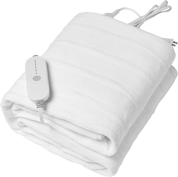 Happybuy Heated Blanket, 39 x 75 in, Electric Bed Warmer with 1-5 Heat Controls, 10-Hour Auto Shut Off, Machine Washable, Constructed of Breathable Coral Fleece, Great for a Cozy Bedtime, White
