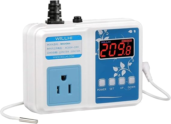 WH1436A 10A Temperature Controller 110V | Digital Thermostat Switch Sous Vide Controller NTC 10K Sensor Improved Version