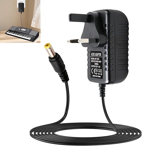 12V 2A Power Adapter for Yamaha Keyboards, Replacement Charger | for PA-130A PA-130B PA-150B PSR-E473 P45 P125 NP12 NP32 EZ-220 YPT Series, Electronic Piano Supply with 2m Cable