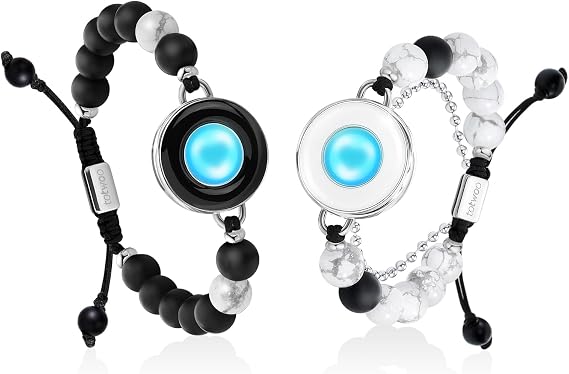 TOTWOO Long Distance Touch Bracelet for Couples Smart Light Up & Vibration Healing Stone Bracelet for Love Couples | Long Distance Love Gift for Girlfriends Bluetooth Pairing Jewelry