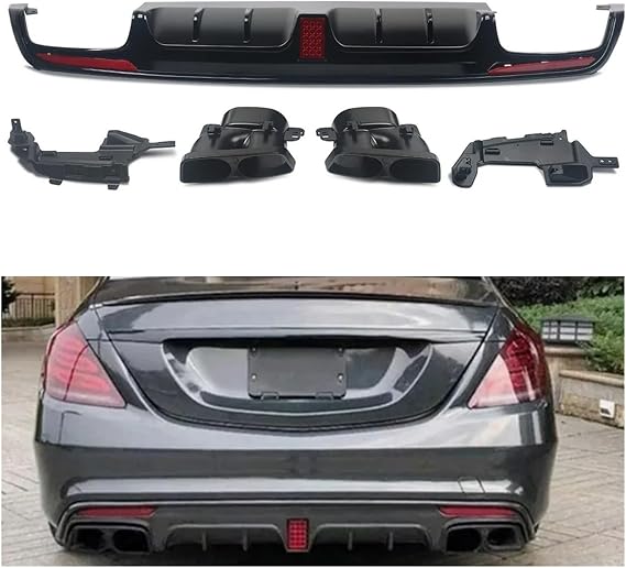 Gloss Black Rear Bumper Diffuser Compatible with Mercedes Benz S Class W222 2013-2017