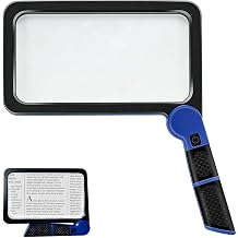 5X Large Full Page Magnifying Glass with Light for Reading Books Newspaper Small Print, 48 LED Bright Illuminated Handheld Magnifier, Lightweight Easy Hold for Elderly Low Vision Visually Impaired