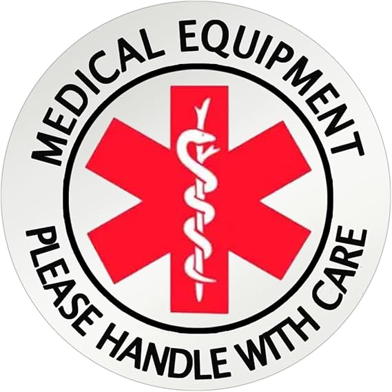 Top Label Medical Alert Equipment Luggage Tag Stickers, 10 Pcs, 4 Inch, Fragile Medical Equipment Inside, Handle with Care Labels for Medical Supplies