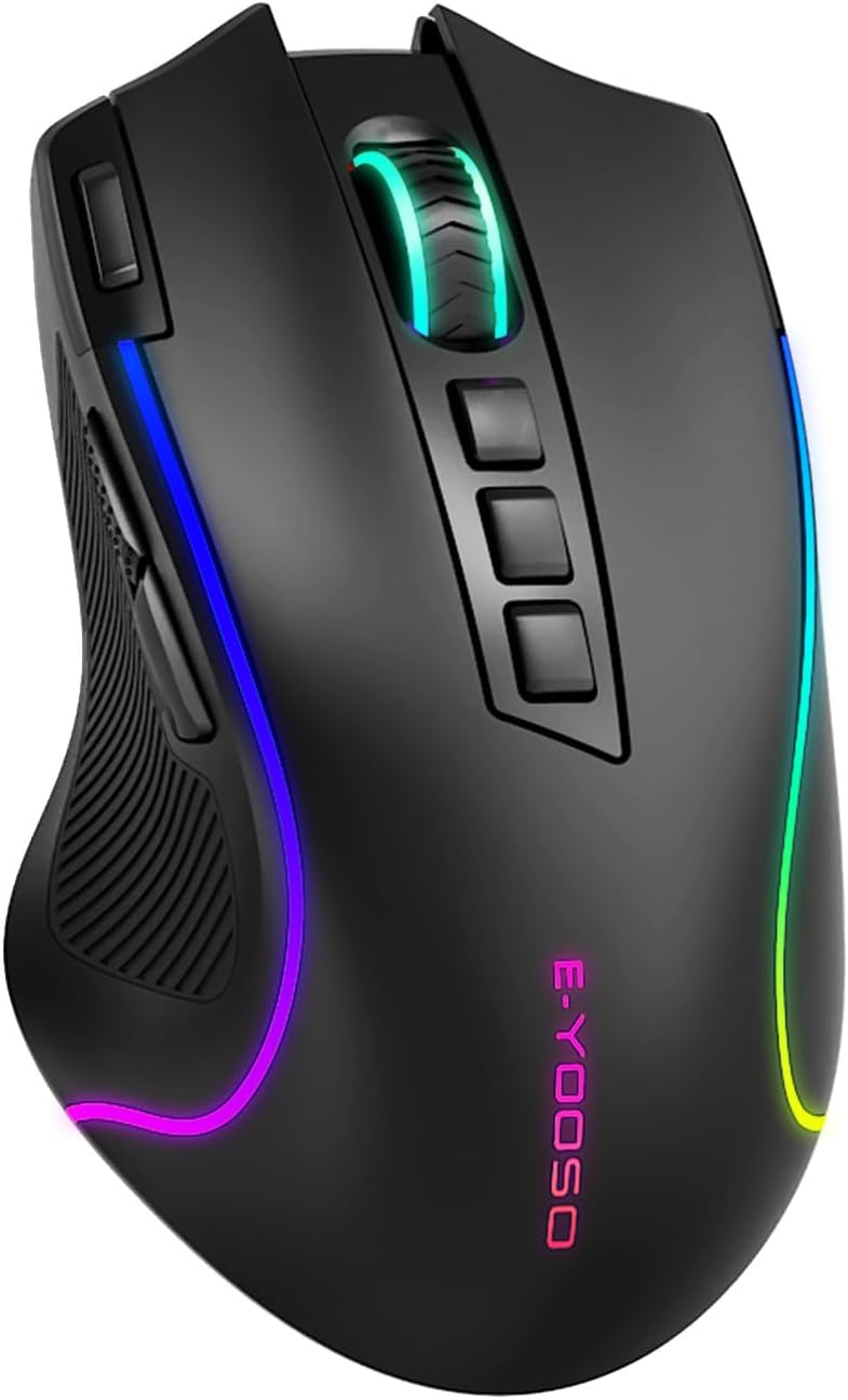 Wireless Gaming Mouse with Tri-Modes, 2.4G BT 2 Side Buttons, Rapid Fire Key, 8000 DPI, 6 Backlit Modes, Macro, 9 Programmable Buttons