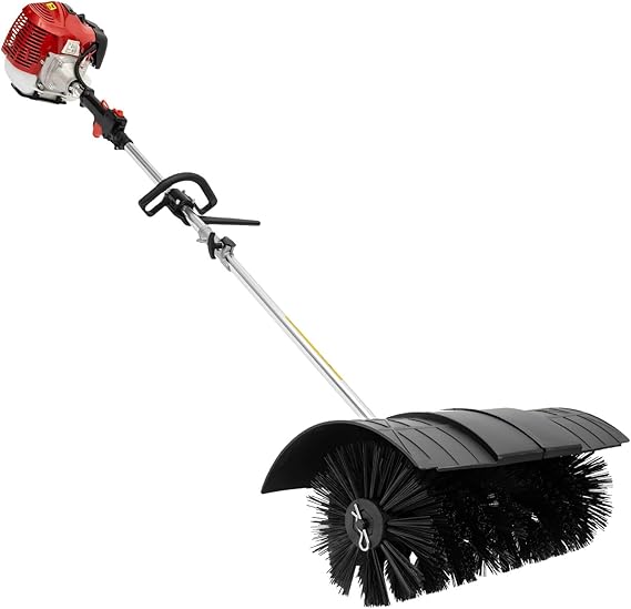 2 Stroke Gas Powered Brush Broom Sweeper 52CC Artificial Grass Driveway Sweeper 6500-8500rpm Multi-use Brush for Cleaning Lawn Walkways Boulevards Driveways