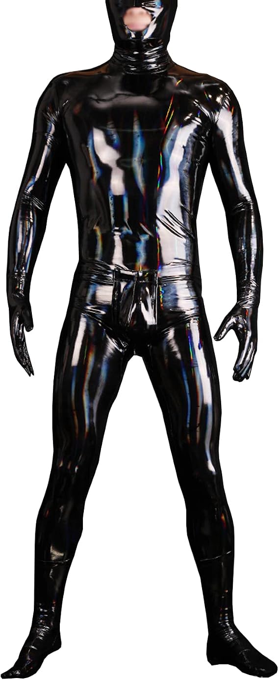 LESOYA Men's Shiny Wetlook PVC Leather Bodysuit Full Body Leotard Catsuit Zentai Suit Clubwear