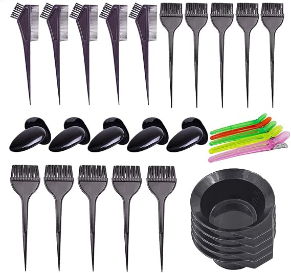 30Pcs 6Sets Hair Dye Color Brush,Bowl,Ear Cover,and Hair Clip Sets,Perfect Tools for DIY Salon Hair Dye Tools Hair Coloring Bleaching,Hair Tint Dying Coloring Applicator