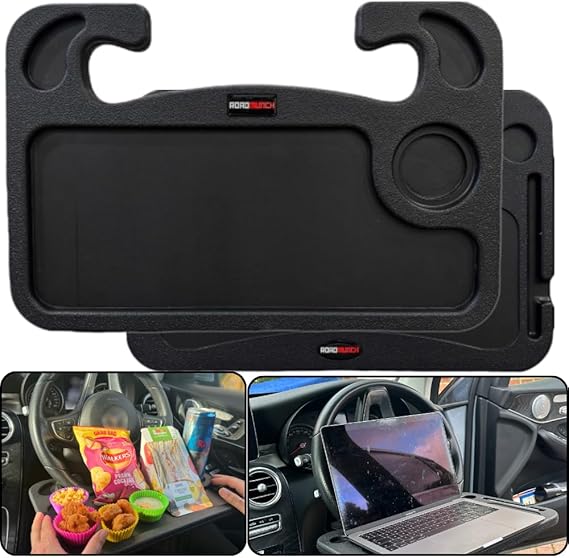 Car Table Steering Wheel - Double Sided Car Steering Wheel Table Car Tray a Multi Purpose Car Desk or Car Food Tray - Black Car Laptop Holder and Car Tray Table Fits Most Vehicles