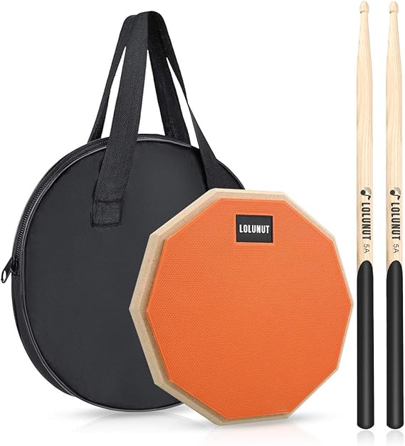 Dumb Drum Practice Pad,2-sided Silent Practice Pad Soft Rubber Wooden Base Stand with Solid Wood Drum Sticks (8 inch-Orange)
