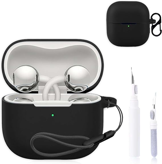 Huawei FreeClip 2ケースカバー、NOUKAJU イヤホン保護カバーカラビナ+ストラップ+クリーニングペン付き落下防止、傷防止、耐衝撃、Huawei FreeClip 2用ケースブラック