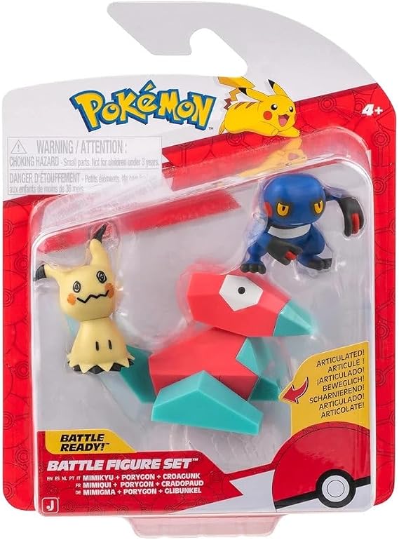 Pokémon PKW4091 Savaş Figürü Seti - Glibunkel, Mimigma ve Porygon, Resmi Figür Set