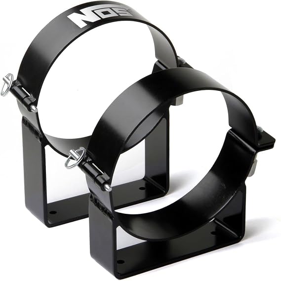 NOS 14140NOS Black Powdercoated Aluminum Quick Release Nitrous Bottle Bracket - Set of 2