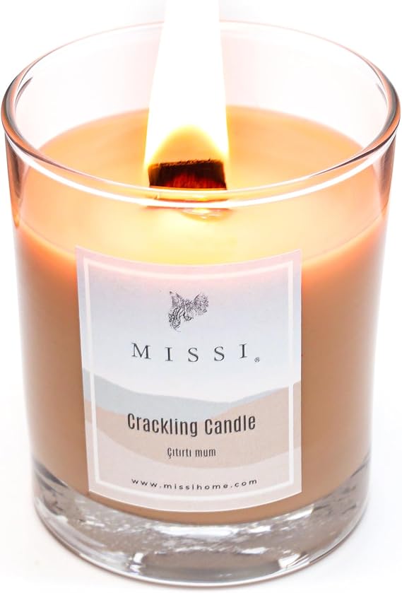 Ahşap Fitilli Dark Wood Kokulu Kahverengi Craklıng Vegan Mum (Çıtırtılı)