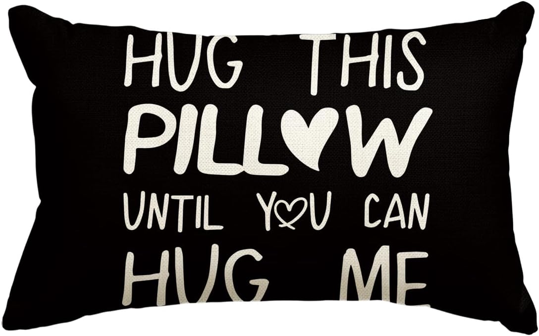 AVOIN colorlife Hug This Pillow Until You Can Hug Me Valentines Day Black Throw Pillow Cover, 12 x 20 Inch Anniversary Boyfriend Girlfriend Birthday Gifts Cushion Case Decoration for Sofa Couch