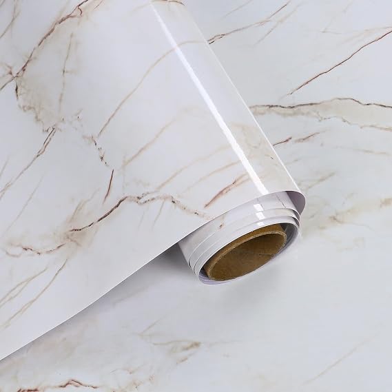 Marble Contact Paper for Countertops Peel and Stick Glossy Marble Wallpaper Removable Waterproof Self Adhesive Marble Vinyl Wrap for Kitchen Bathroom Table Cabinet 11.8"x118"